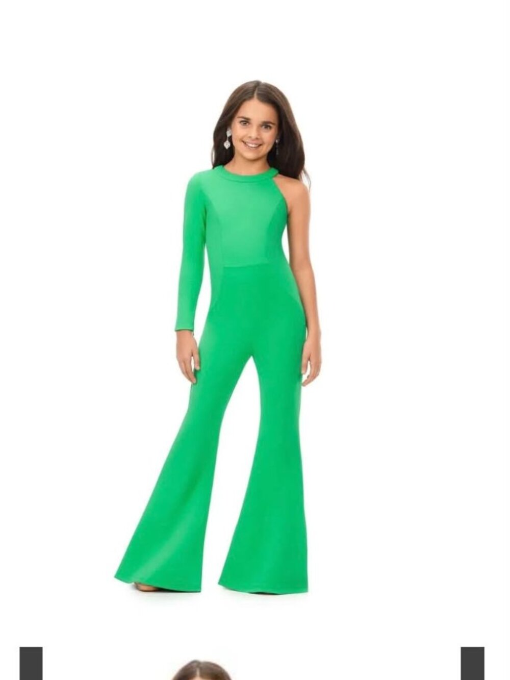 Ashley Lauren green one shoulder jumpsuit little girl size 14